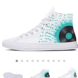 Men's Music-Themed White and Black High-Top Sneakers by RAAD